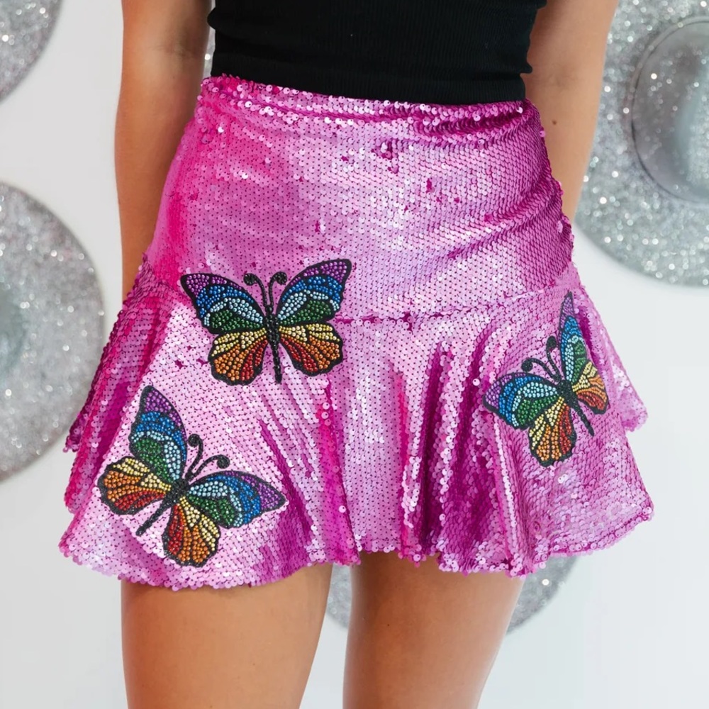 🌟BRAND NEW🌟 Judith March Rainbow Butterfly Sequin Mini Skirt Taylor Swift Eras